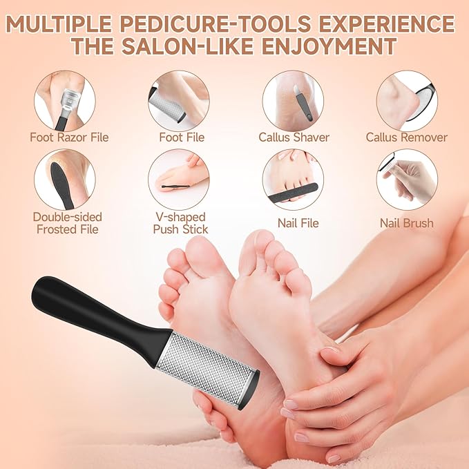AdamPark Electric Callus Remover for Feet,Rechargeable & Waterproof Pedi File, 2-in-1 Wet/Dry Foot Scrubber for Hard Cracked Dead Skin, Portable Pedicure Tool with Professional Grinding Heads