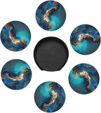 Cyan Mint Liquid Watercolor Teal Turquoise Marbled Premium Leather Coasters - Image 2