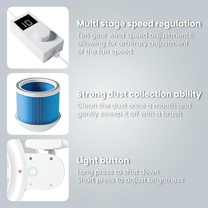 80W Industrial Nail Dust Collector, Adjustable 5000Pa Suction&3000lm Light,Comes With Two Replacement Filter And Universal Table Mount clamp, Low Noise Vacuum Fan for Polishing &Salon. (3000PA)