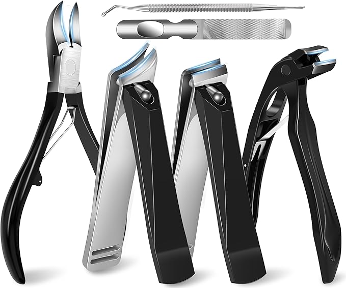 Nail Clippers Kit for Seniors – 6 in 1 Toenail & Fingernail Clippers Set for Thick Nails – Heavy Duty Wide Jaw Nail Cutter for Men & Women – Nail Grooming for Parents & Loved Ones