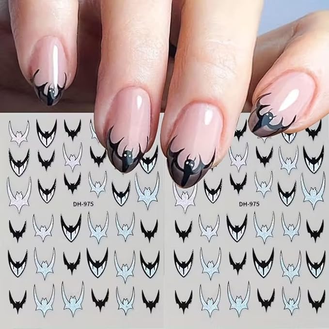 Halloween Nail Art Stickers 3D Bat Nail Stickers Colorful Bat Nail Art Decals Self-Adhesive Nail Decals Horror Nails Design Supplies Laser Gold Silver Red Purple Bats Nails Decorations Accessories