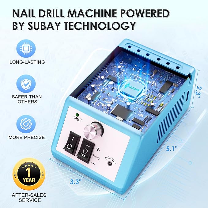 Subay 30000RPM Nail Drill Professional Electric File Acrylic Nails Kit for Acrylic Nails Remove Nail Gel Polish Manicure for Salon Home with 100pcs Sanding Bands, Dark Blue