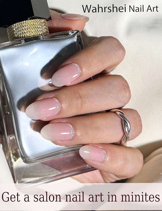Gel Nail Strips No UV, Pink Ombre, Diamond, UV Free, Long Lasting Gel Stickers - Contains 22 Wraps, 1 Prep Pad, 1 File