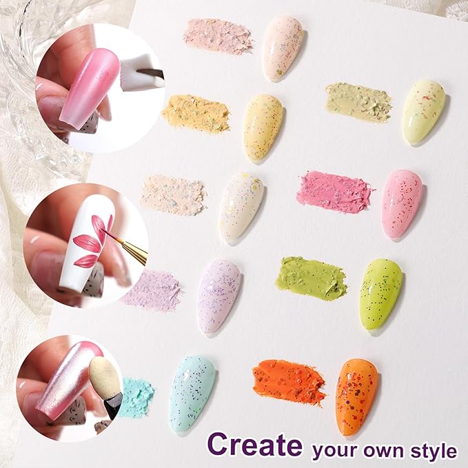 Gradient Painting Gel, 9 Colors Ombre Gel Nail Polish for 3D Sculpture Gel comes with Dotted Decorations Aura Nails French Manicure Soak Off UV Long-lasting Home Salon DIY Candy Cane Cream