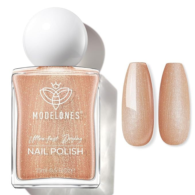 modelones Bronze Brown Nail Polish, 15 ml Metallic Brown Glitter Quick Dry Nail Lacquer Strengthener Long Last Shine Fingernail Toe Nail Art DIY Home Travel Manicure Gift for Women Girls 0.5 Fl Oz