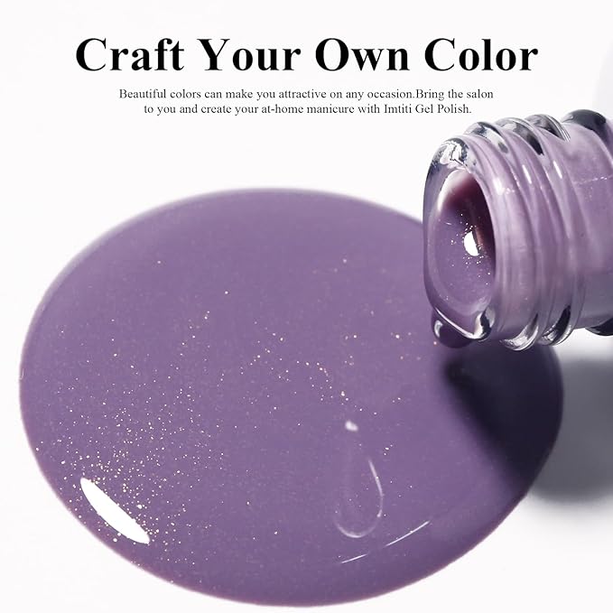 Imtiti Glitter Gel Nail Polish, 0.5 Fl Oz Nude Purple Glitter Gel Polish Soak Off LED U V Gold Shimmer Sparkle Nail Gel Polish DIY Nail Art Starter Manicure Salon Gel Nail Polish Kit