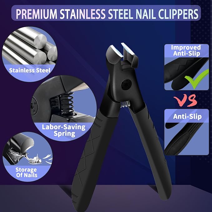 Heavy Duty Nail Clippers for Thick Nails, Anti-Slip Toenail Clipper Set for Seniors & Women at Home Salon