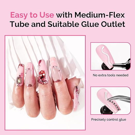 MelodySusie 2Pcs Nail Rhinestone Glue for Nails Super Strong Gel for Nail Charms Gems 3D Nail Gel UV Nail Glue for Nail Art Design Nail Chrome Powder