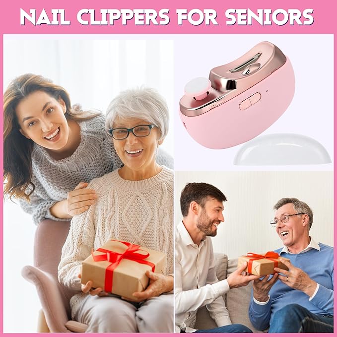 Electric Nail Clipper,2 in 1 Automatic Nail Trimmer with Polishing,Portable Fingernail Cutter 2 Speeds File Nail Clip Storage Rechargeable Safety Trimmer for Baby, Kids, Adults, Seniors (Pink)