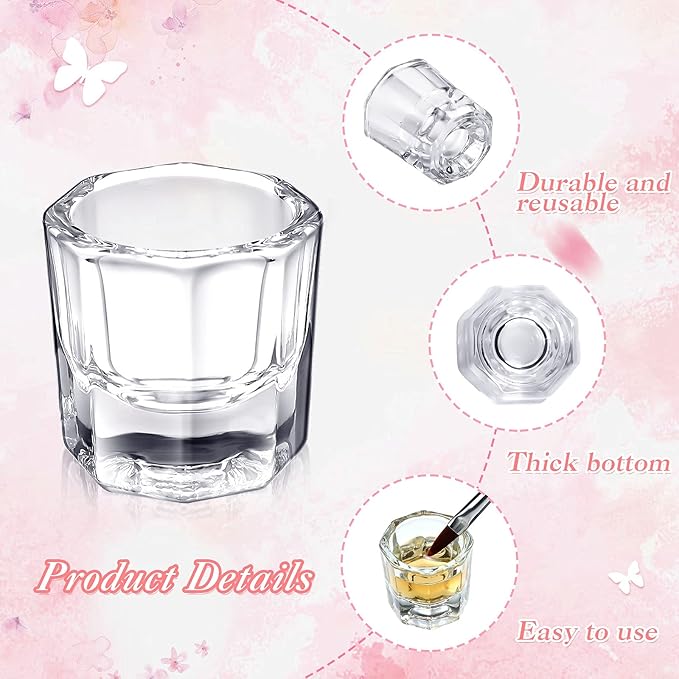 Cunhill 12 Pieces Dappen Dishes for Acrylic Nails Monomer Liquid Powder Glass Cups Clear Crystal Bowls Holders for Nail Extension Supplies