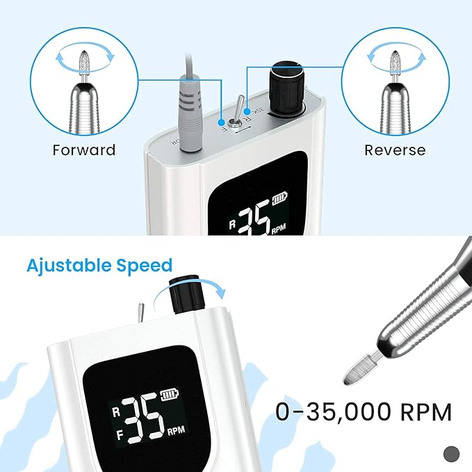 Delanie Electric Nail Drill Professional 35000 RPM Rechargeable Portable E-File for Nail Tech, White