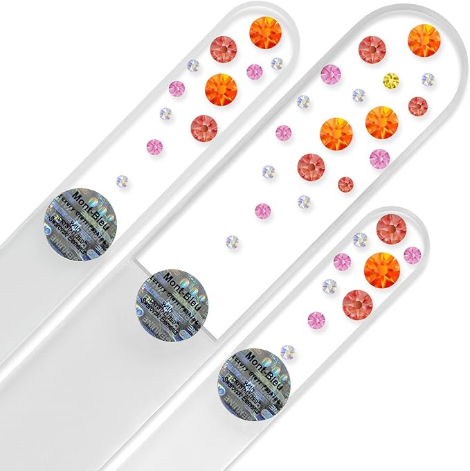Mont Bleu Set of 3 Glass Nail Files hand decorated with crystals - Handmade - Czech Tempered Glass