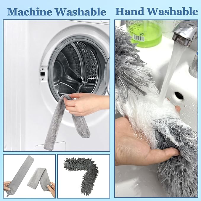 Retractable Gap Dust Cleaner, Feather Duster Set & 27-80 inch Extendable Long Handle, Retractable Duster Brush for Cleaning Under Appliances Sofa Couch Bed Refrigerator Furniture