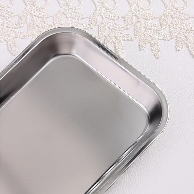 2 Pack Stainless Steel Silver Decorative Tray, Manicure Surgical Tools Placing Dish, Bathroom Vanity Trays for Dresser Counter