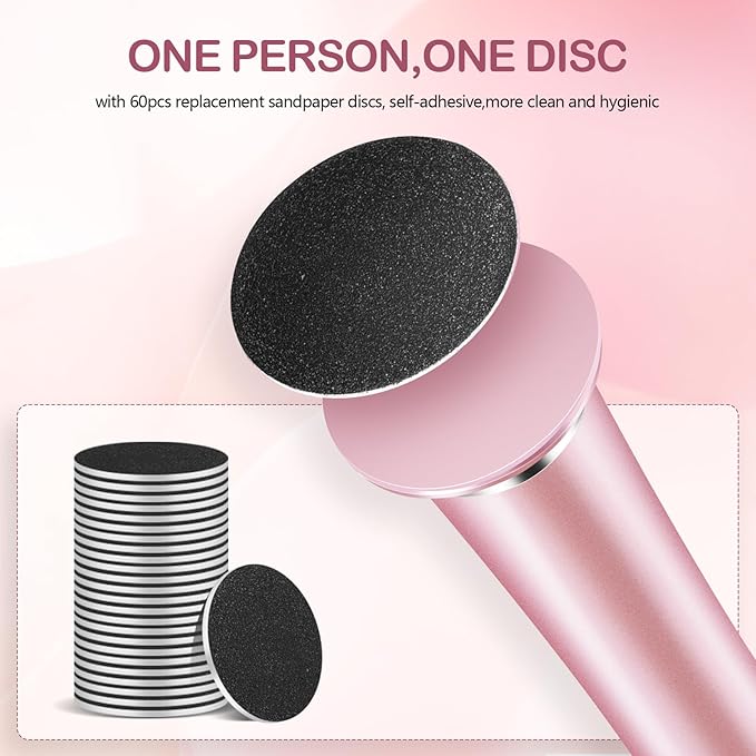 Cordless Electric Foot Callus Remover,Rechargeable Grinder Tool for Feet Dead Skin,Professional Pedicure File Heel Sander with 60pcs Replacement Sandpaper Pads(Pink)