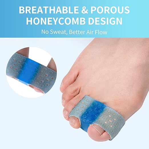Toe Separator for Women and Men, Bunion Corrector for Big Toe, 4 Pcs Toe Spacer for Bunions, Overlaps, Deformed Toes - Blue Large