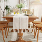 Wracra Rustic Linen Table Runner, Ivory Table Runners 108 inches Long | Raised - Image 6