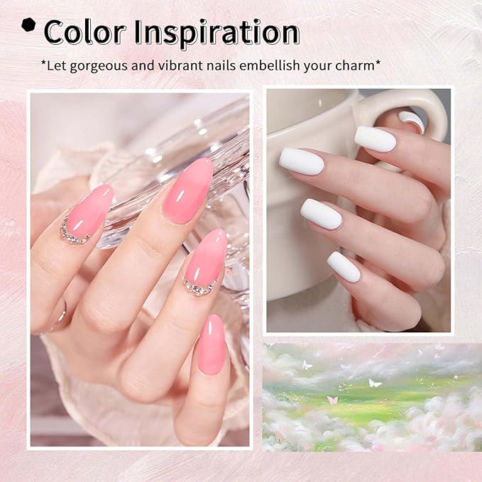 JR 9pcs 15ml Gel Polish Set Black Milky White Nude Pink Glitter Color Jelly Gel Polish Kit UV LED Soak Off Polish Nail Art Manicure Salon DIY Home