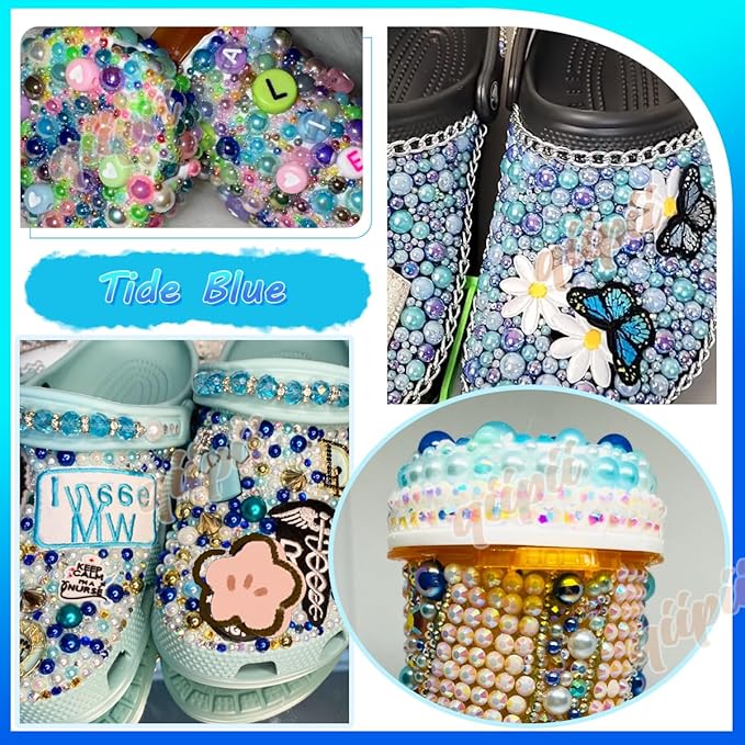 28 Types Blue Flatback Pearls w B7000 Jewelry Glue for Bedazzling Crafting 3mm 4mm 5mm 6mm 8mm 10mm Flatback Colorful AB Half Pearls Charms for Nails Face Eyes Makeup Crafts Tumblers Bottles