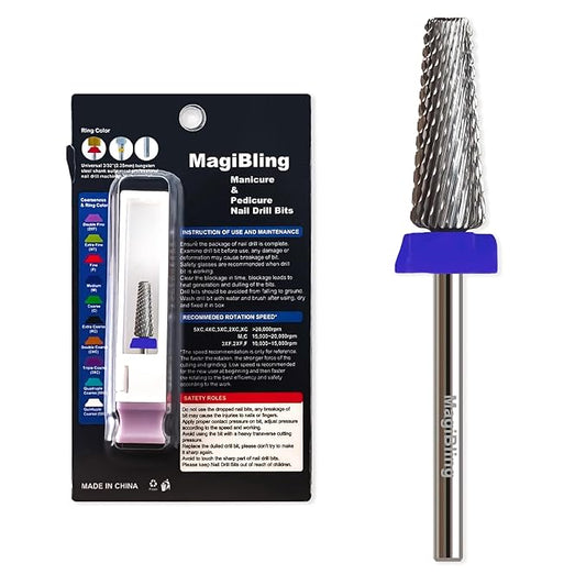 16mm 5 in 1 Tapered Barrel Nail Drill Bits, 3/32'' Safety Tungsten Carbide Bits, Right & Left Rotation, Manicure Cuticle Gel Acrylic Removal Polishing, Technicians Bits, Medium.