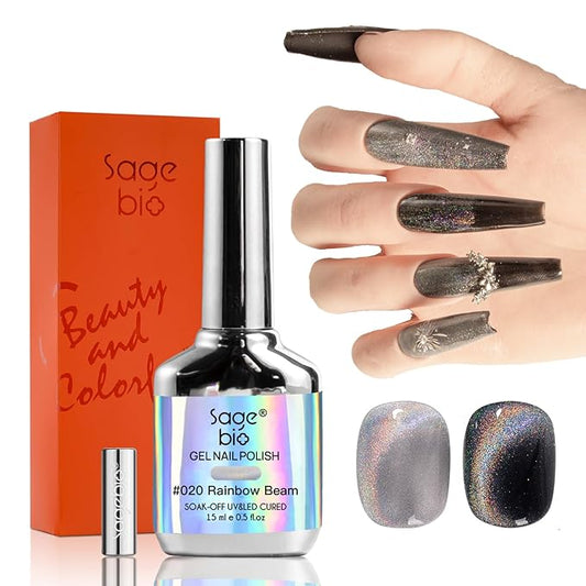 Cat Eye Gel Nail Polish with Magnet Stick, 15ml Magnetic Gel, Create Stunning Cat Eye Effects for DIY Manicures, Long-Lasting, Salon-Quality Finish, Rainbow Beam