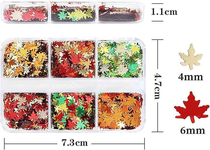 Maple Leaf Nail Art Glitter Sequins, 3D Fall Leaves Sparkly Nail Flakes Designs, Laser Autumn Maple Leaves Confetti Acrylic Supplies for Thanksgiving, Women Girls Manicure Tips Holiday Decorations