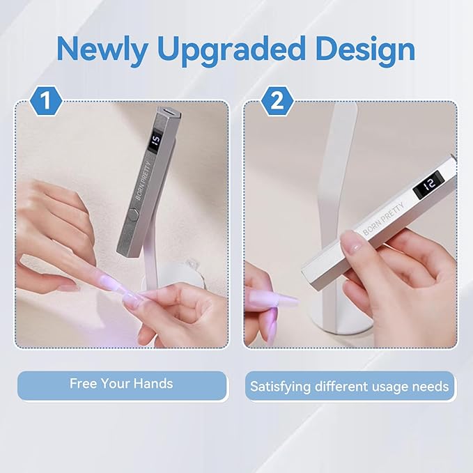 Born Pretty Handheld Magnetic U V Light for Nails, Metal Portable Mini Handheld U V Nail Light, Fast Curing U V Nail Dryer Nail Stamper Magnetic Stand Wireless Handheld LCD Display Screen