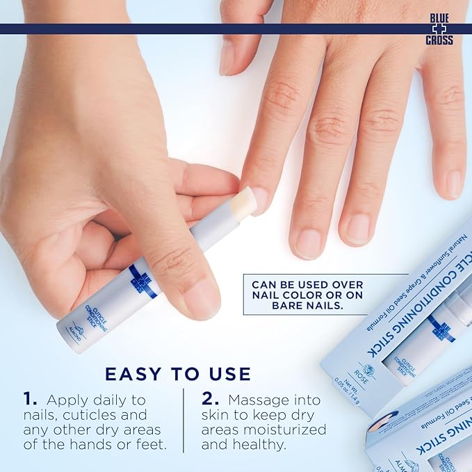 Blue Cross Cuticle Balm Conditioning Stick, Scented Cuticle Softener Oil Balm with Nourishing Sunflower & Grape Seed Oil, Professional Nail Care Supports Dry + Damaged Cuticles, 0.05oz, Almond