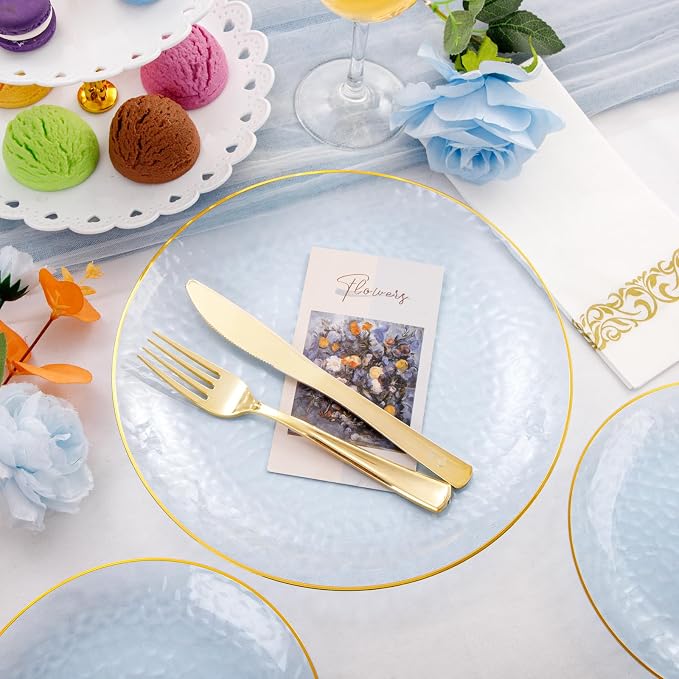 Rubtlamp 175 Pcs Plastic Dinnerware Set, Hammered Party Plates Set Include - Image 6