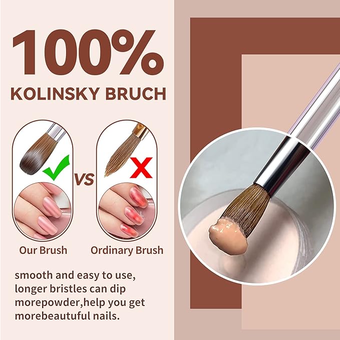 100% Kolinsky Acrylic Nail Brush,GSWOI Acrylic Brushes for Nails Size 18 Wood Handle Application Extension,Nail Tools for Professional Manicure Salon DIY at Home (#18)