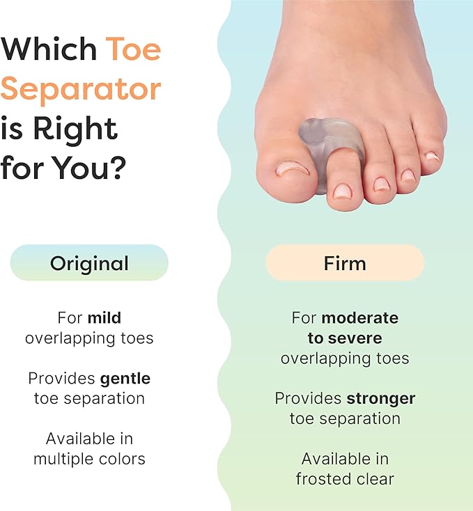 ZenToes Gel Toe Separators for Overlapping Toes, Bunions, Big Toe Alignment, Corrector and Spacer - 4 Pack (Firm Frosted Clear)