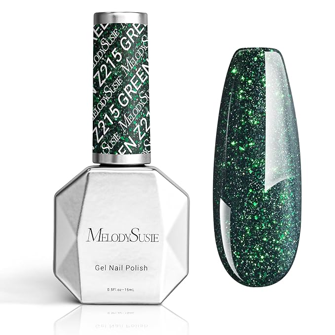 MelodySusie Green Glitter Gel Nail Polish,Sparkle 0.5 Fl Oz Soak Off UV LED Christmas Green Glitter Gel Polish Gift for Women Nail Art Manicure Salon DIY Nail Design Decoration at Home-z215