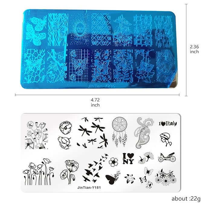 LoveOurHome Nail Stamping Plate Kit Flower Butterfly Lace Animal Fingernails Template Stencil Stamps Plate Silicone Stamper Scraper Manicure Design Tools Set (Butterfly)