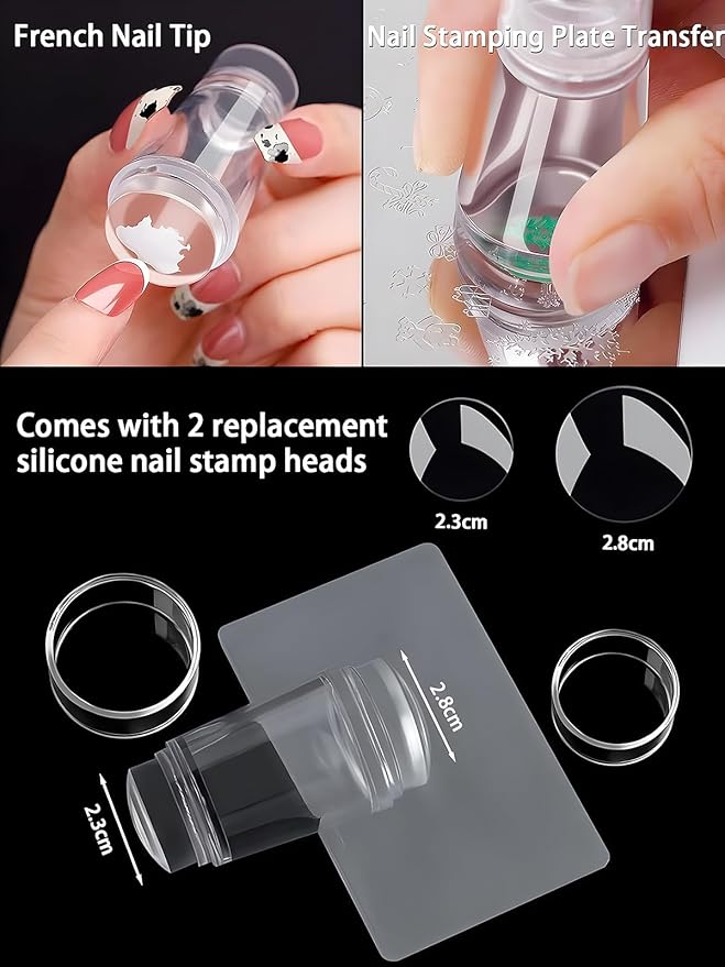 French Tip Nail Stamp Kit – Complete French Nail Art Set with Nail Guide Stickers, Nail Art Brush and Dual Head Silicone Stamper | Perfect for DIY Nail Designs