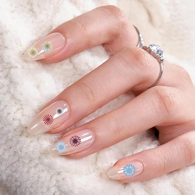 300Pcs 3D Flower Nail Art Charms Sequins Decals Colorful Mixed Daisy Design Slice Nail Flowers Ultra Wood Pulp Flakes Sequins 3