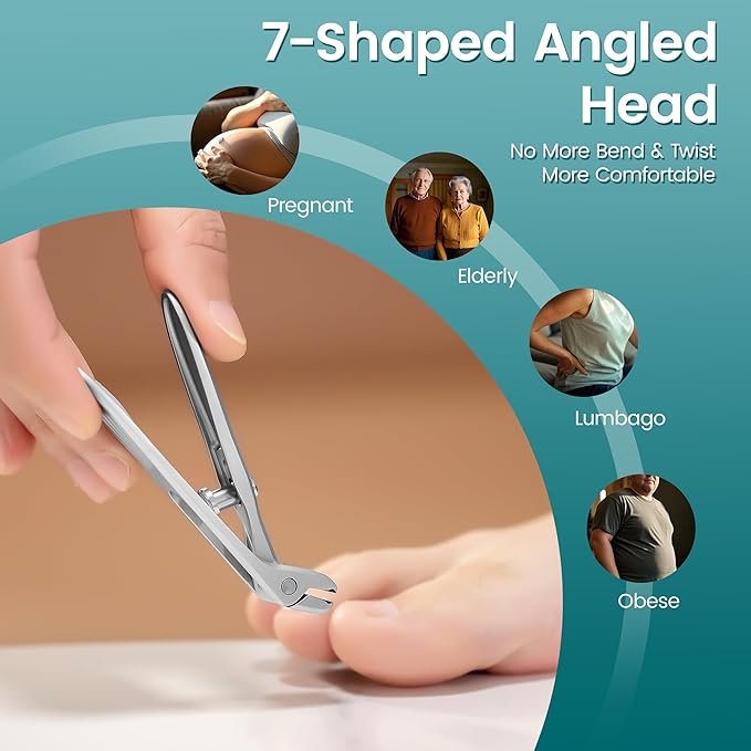YTD Likomey Angled Head Wide Jaw Opening Nail Clippers,Long Handled Toenail Clippers for Thick Nails,Ultra-Sharp Fingernail Clipper with Catcher,Nail Cutter with Nano Glass Nail File Set for Seniors