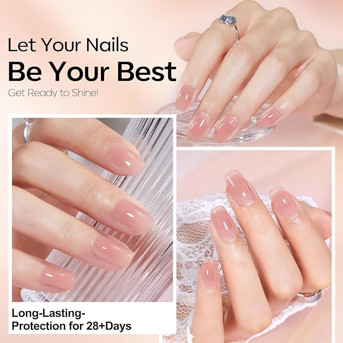 modelones Gel Nail Polish Set 2 Pcs 15ml Jelly Nude Pink and Milky White Gel Polish, French Manicure Base Gel Bubble Bath UV Soak Off Nail Gel for Nail Art, DIY Home or Salon