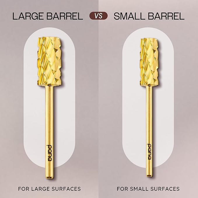 USA PANA 3/32" Shank Size Professional - Flat Top Large Barrel Carbide Bit 5X Coarse to Extra Fine Grit - Nail Drill Bit for Dremel Machine (5X Coarse, Gold)