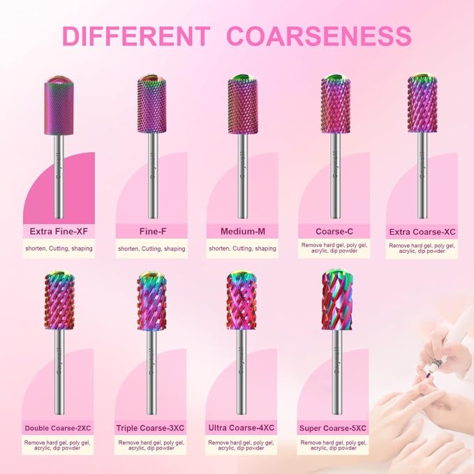 3/32" 2PCS Large Barrel Smooth Round Top Tungsten Carbide Nail Drill Bit Safety Bit for Gel & Acrylic Removal, 2-Way Rotating Efile Tip, Salon Electric File Accessory (XF Grit, Multicolor)