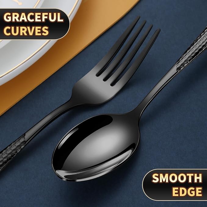 Hammered 30-Pieces Set Black Silverware Set - Image 9