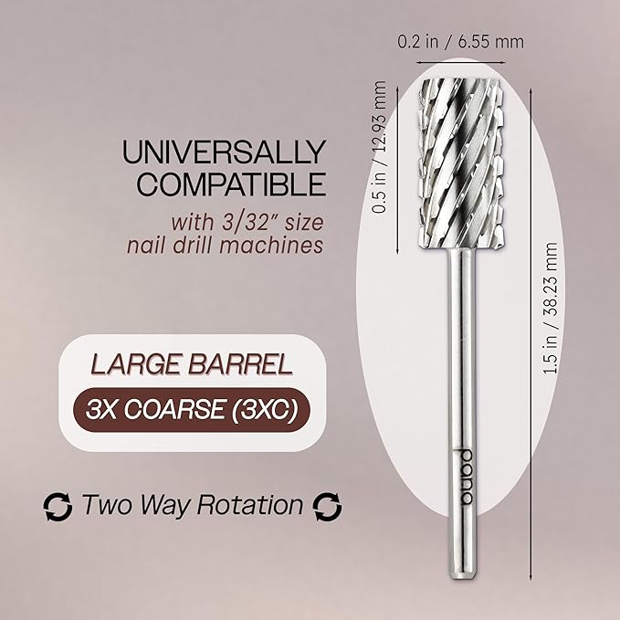 PANA Professional 3/32" Shank Size - Flat Top Large Barrel Silver Carbide Bit 3X Coarse Grit - Nail Drill Bit for Dremel Machine