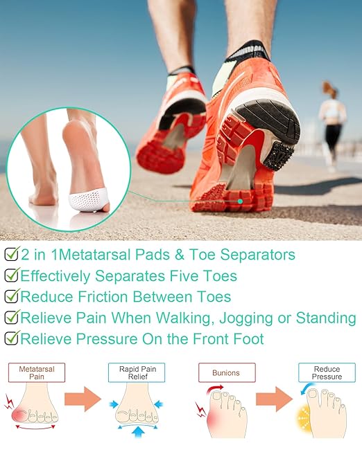 3 Pairs Metatarsal Pads Toe Spacers Separators for Bunion Correction, Soft and Breathable Foot Cushion Hammertoe Corrector for Women Men Feet Relief
