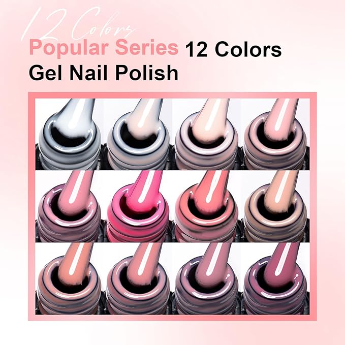 MEET ACROSS One Step Gel Polish Nude Pink Peach 3-in-1 Gel Nail Polish Set Skin Tones Neutral Soak Off Gel Nail Kit Manicure DIY Nail Art Salon Home Gift 12pcs*7ml