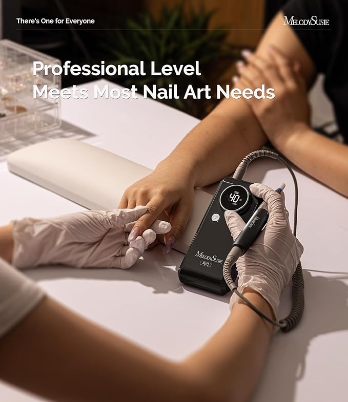 MelodySusie Professional 2 in 1 Nail Drill Kit 40,000 RPM, MB420G Brushless Portable Cordless Rechargeable Electric Nail File, Efile Nail Drill Machine for Acrylic Gel Nails Polishing Removing, Black