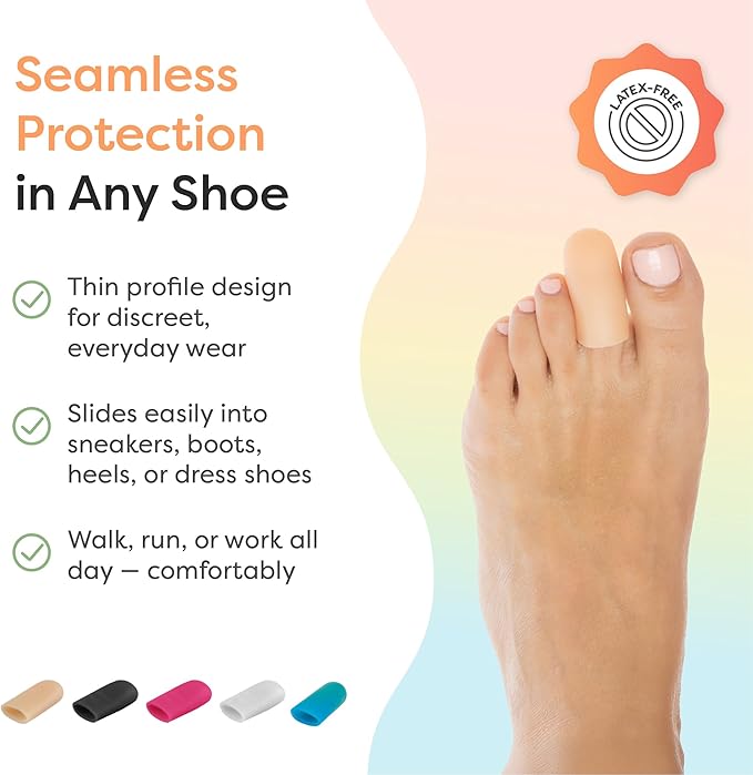 ZenToes 6 Pack Gel Toe Cap and Protector - Cushions and Protects to Provide Relief from Missing or Ingrown Toenails, Corns, Blisters, Hammer Toes (Small, Beige)