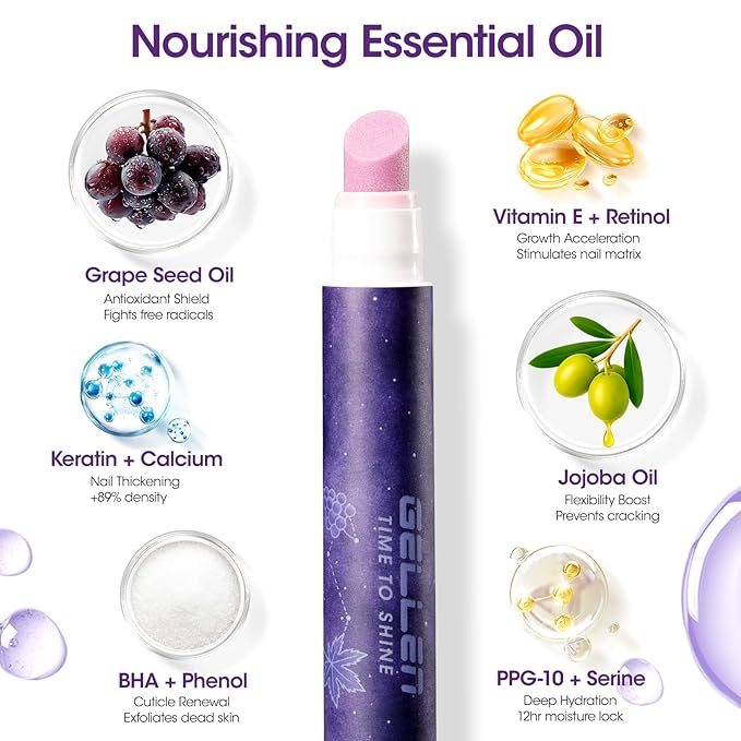 Gellen 4-in-1 Cuticle Pusher Pen with Micro-Dosin Oil, Cuticle Remover & Cuticle Oil in a Pen, Ceramic Nail Pusher Pen for Hangnails & Dry & Damaged Nails, Nail Care Pen for Repair & Nourish Nails