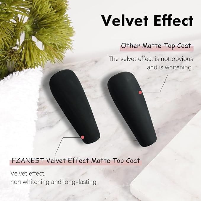 FZANEST Gel Top Coat Gel Nail Polish Matte Glossy Kit 15ml * 2PCS No Wipe Diamont Top Coat Chrome Proof Velvet Finish Good for Chrome Nail Powder Nail Art Design