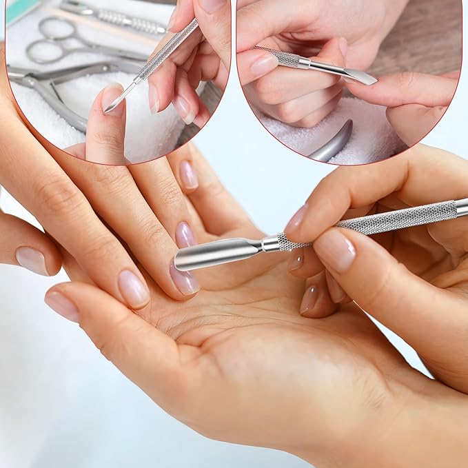 Cuticle Pusher Nail Polish Remover 2-in-1 Cuticle Trimmer Nail Care Tool Cuticle Pusher with 2 Ends Stainless Steel Manicure Tool (Pointed end + Flat Head)