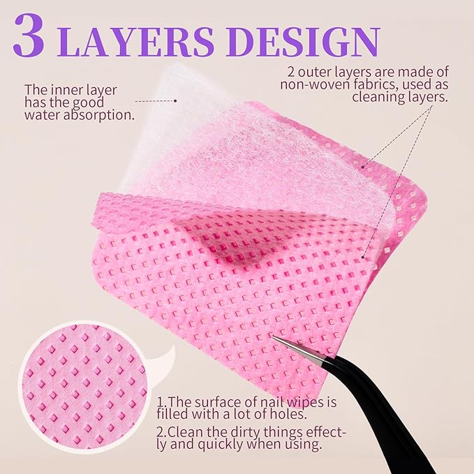 FANDAMEI 740PCS Lint Free Nail Wipes, Nail Wipes for Gel Nails Lint Free, Lint Free Wipes for Nails, Cleaning Pads for Nails, Glue Wipes Lash Extensions, Nail Lint Free Wipes, Nail Prep Pads