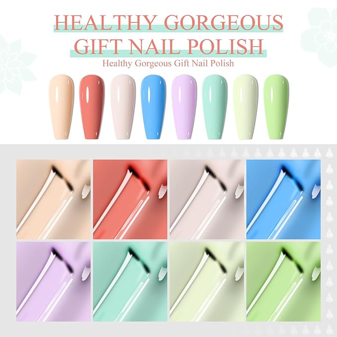 MEET ACROSS Gel Nail Polish Set, 8PCS Macaron Gel Nail Polish Kit, Soak Off UV/LED Nail Polish Nail Art Design Salon Home Gifts for Women
